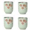 4Pcs Japanese Style Pink Cherry Blossom Ceramic Teacups Small Straight Wine Cups 150ML - Default