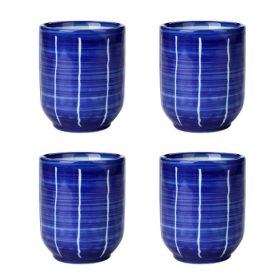 4Pcs Japanese Style Blue Ceramic Teacups Small Straight Wine Cups 150ML - Default