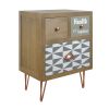 Wooden Nightstand with Three Drawers and Metal Feet Modern Style Bedside Table (Natural) - Natural