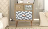 Wooden Nightstand with Three Drawers and Metal Feet Modern Style Bedside Table (Natural) - Natural